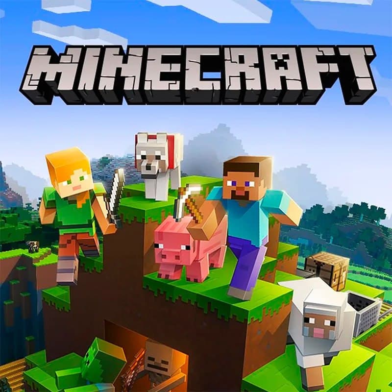 Alex and Steve exploring a Minecraft ruin discovery in a green biome