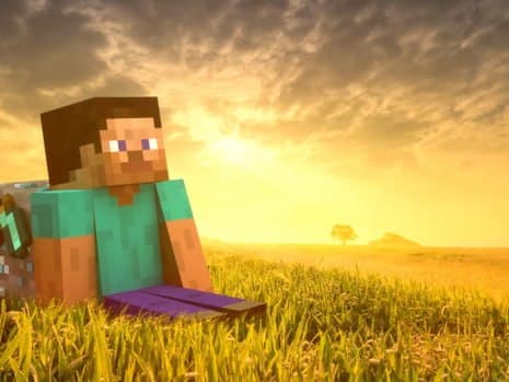 Bright Minecraft overworld landscape with smooth rendering, blue skies